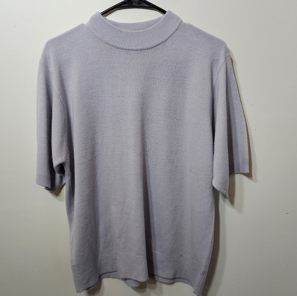 Sag Harbor Lavender Short Sleeve Mock Neck Sweater Top | XL Fit |
